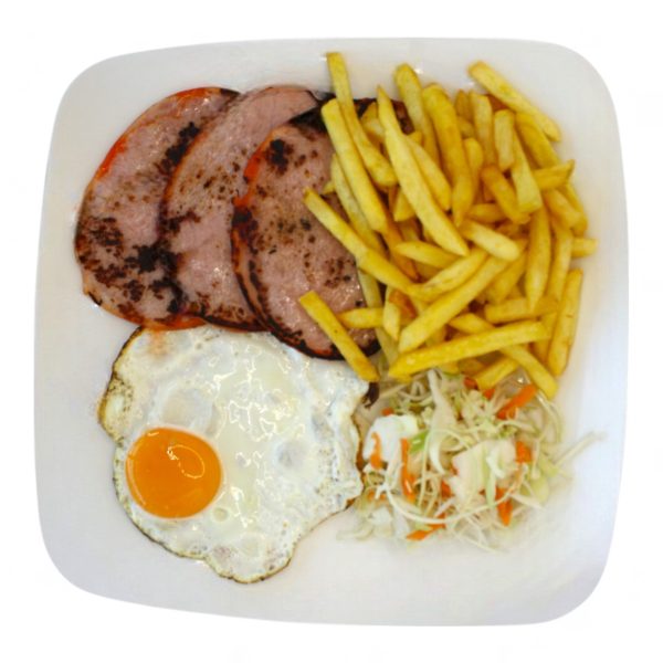 Lomo adobado, huevo y salchicha